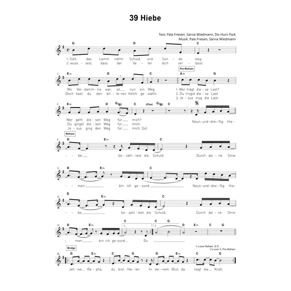 Produktbild des Artikels 39 Hiebe (Noten - Download)