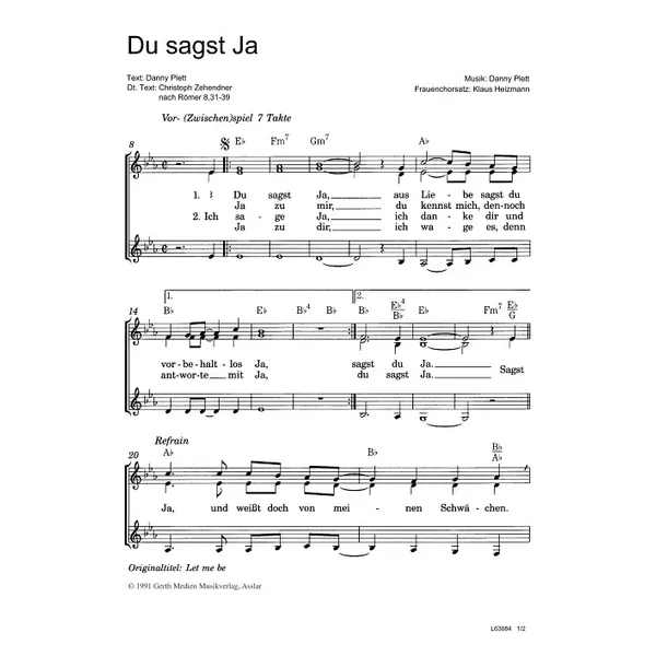 Produktbild des Artikels Du sagst Ja (Noten - Download)