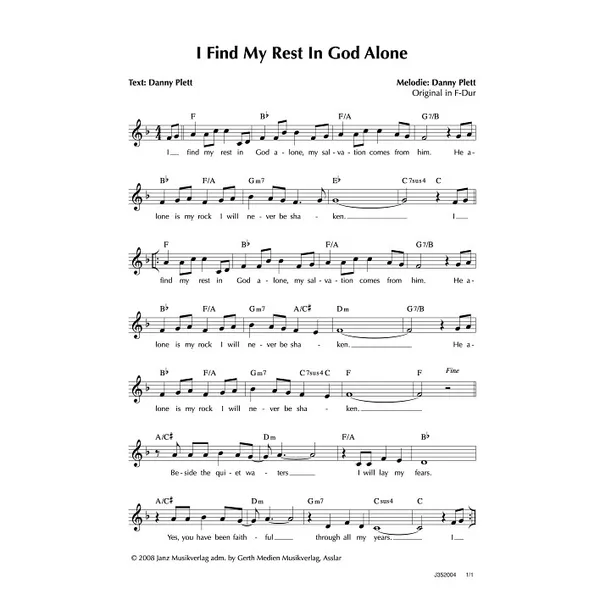Produktbild des Artikels I Find My Rest In God Alone (Noten - Download)