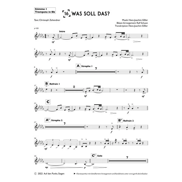 Produktbild des Artikels Was soll das? (1. Trompete in Bb) (Noten - Download)