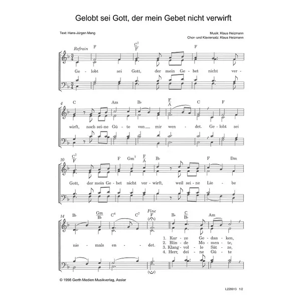 Produktbild des Artikels Gelobt sei Gott, der mein Gebet nicht verwirft (Noten - Download)