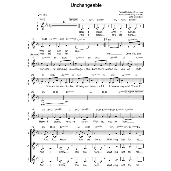 Produktbild des Artikels Unchangeable (Noten - Download)