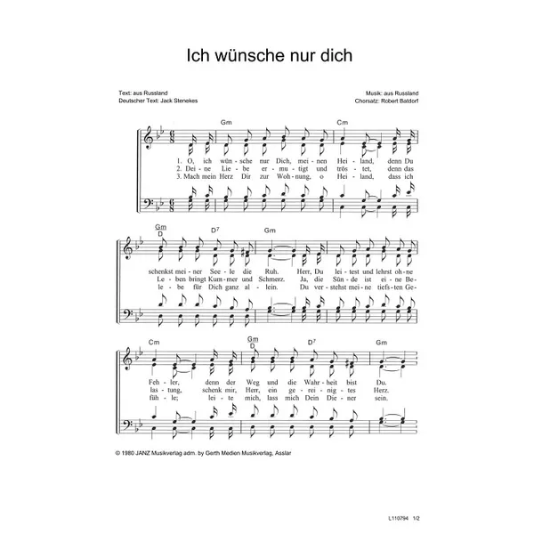 Produktbild des Artikels Ich wünsche nur dich, Herr (Noten - Download)