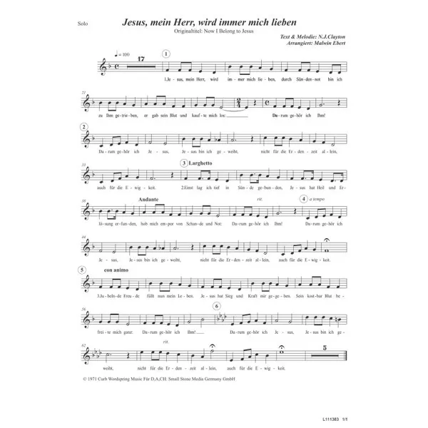 Produktbild des Artikels Jesus, mein Herr, wird immer mich lieben (Solovioline) (Noten - Download)