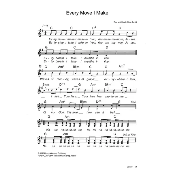 Produktbild des Artikels Every Move I Make (Noten - Download)