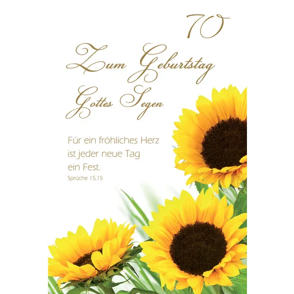 Produktbild des Artikels Faltkarte "Zum Geburtstag Gottes Segen – 70" Sonnenblumen – 5 Stück (Schreibwaren)