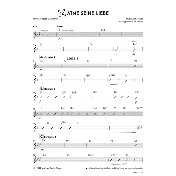 Produktbild des Artikels Atme seine Liebe (Bandsheet) (Noten - Download)
