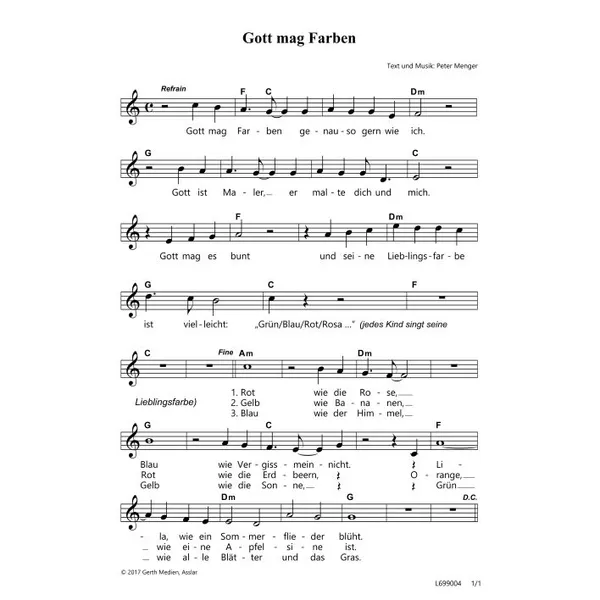 Produktbild des Artikels Gott mag Farben (Noten - Download)