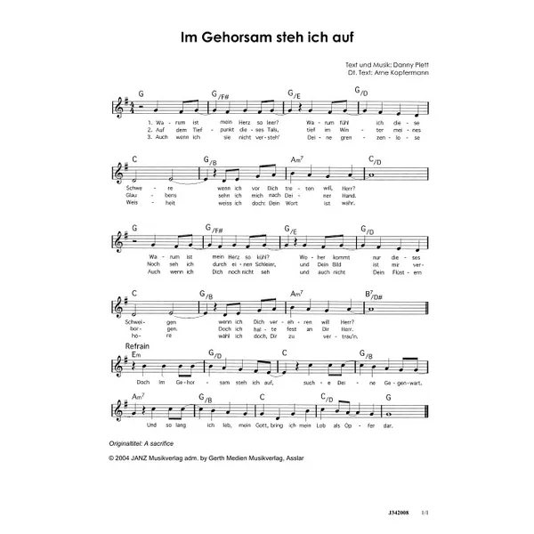 Produktbild des Artikels Im Gehorsam steh ich auf (Noten - Download)