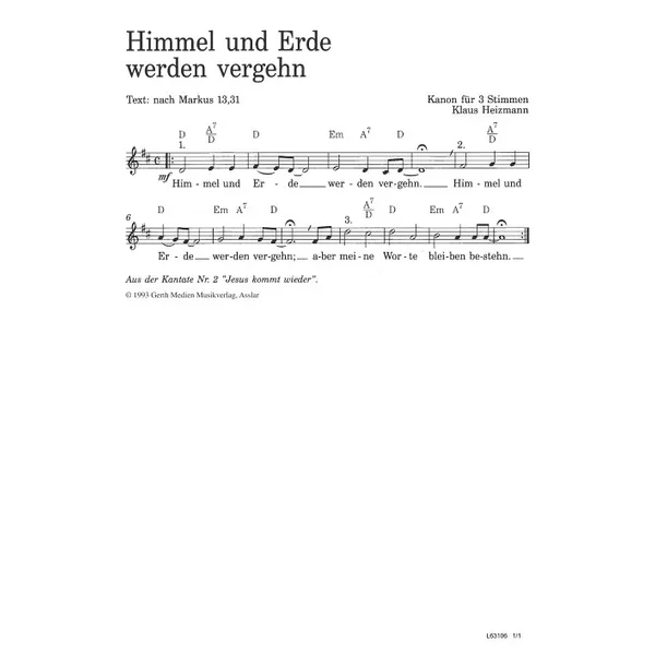 Produktbild des Artikels Himmel und Erde werden vergehn (Noten - Download)