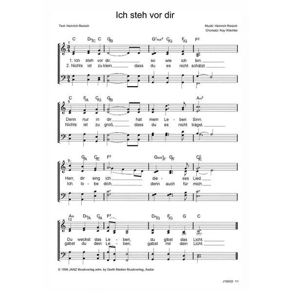 Produktbild des Artikels Ich steh vor dir (Noten - Download)