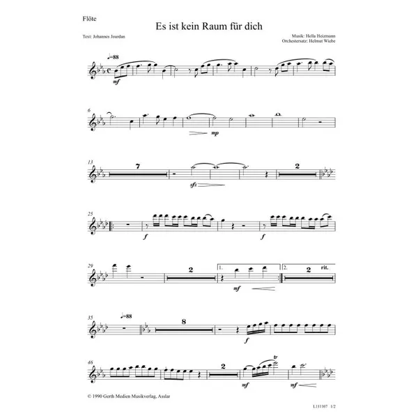 Produktbild des Artikels Es ist kein Raum für dich (Flöte) (Noten - Download)