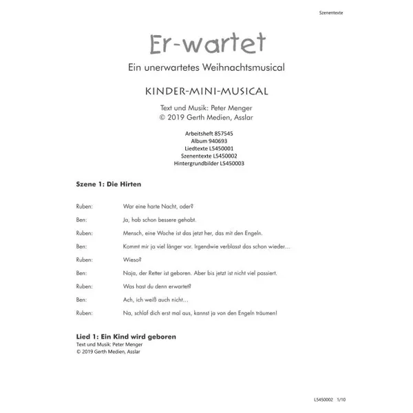 Produktbild des Artikels Er-wartet (Szenentexte) (Noten - Download)