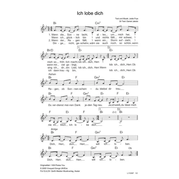 Produktbild des Artikels Ich lobe dich (Noten - Download)