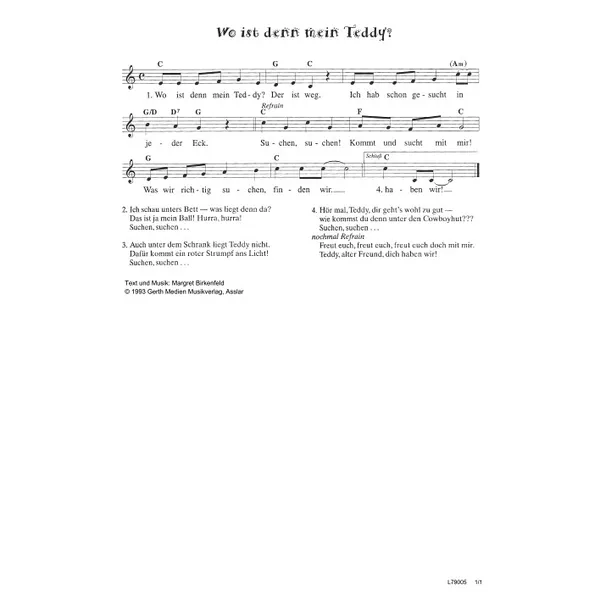 Produktbild des Artikels Wo ist denn mein Teddy (Noten - Download)