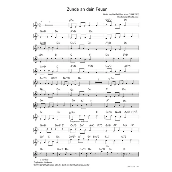 Produktbild des Artikels Zünde an dein Feuer (Geige /Querflöte) (Noten - Download)