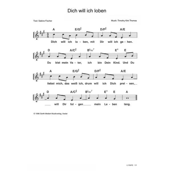 Produktbild des Artikels Dich will ich loben (Noten - Download)