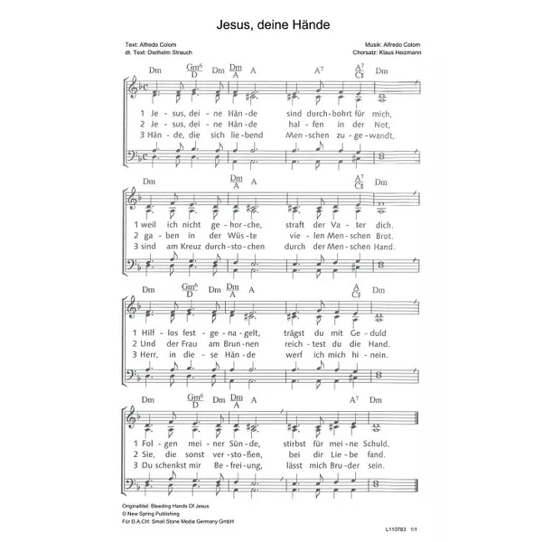 Produktbild des Artikels Jesus, deine Hände (Noten - Download)