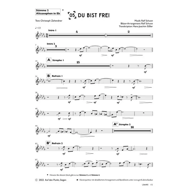 Produktbild des Artikels Du bist frei (Altsaxophon in Eb) (Noten - Download)