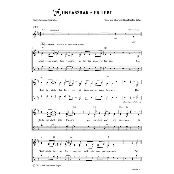 Produktbild des Artikels Unfassbar - Er lebt (Chor) (Noten - Download)
