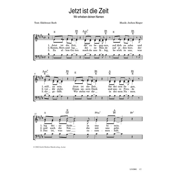 Produktbild des Artikels Jetzt ist die Zeit (Noten - Download)