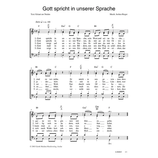 Produktbild des Artikels Gott spricht in unserer Sprache (Noten - Download)