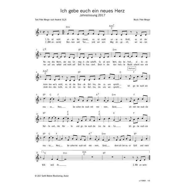 Produktbild des Artikels Ich gebe euch ein neues Herz (Noten - Download)