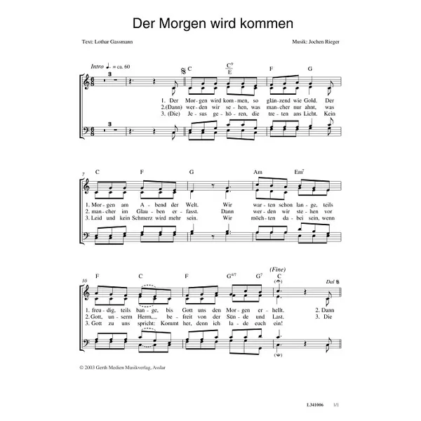Produktbild des Artikels Der Morgen wird kommen (Noten - Download)