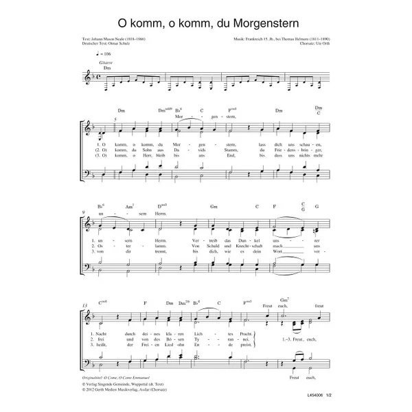Produktbild des Artikels O komm, o komm, du Morgenstern (Noten - Download)