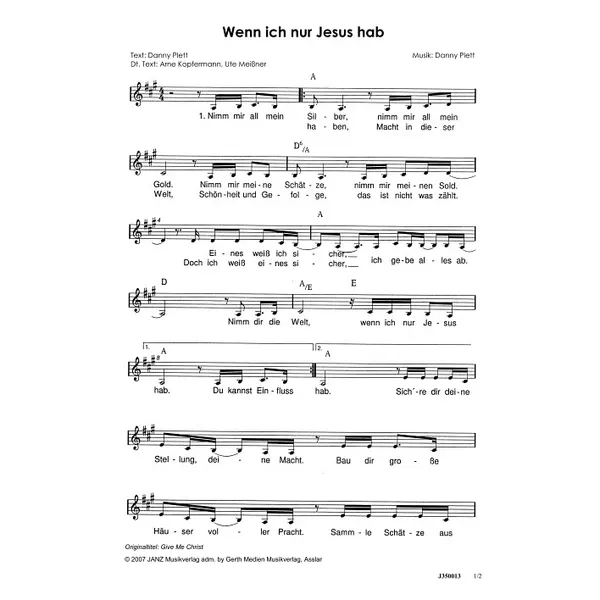 Produktbild des Artikels Wenn ich nur Jesus hab (Noten - Download)