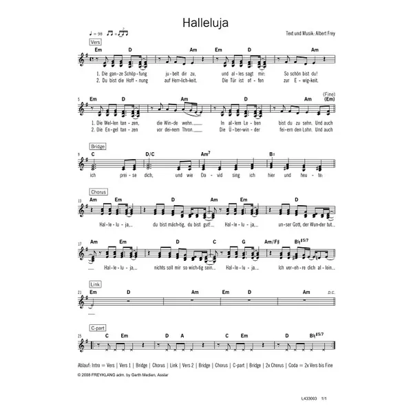 Produktbild des Artikels Halleluja (Die ganze Schöpfung jubelt dir zu) (Noten - Download)