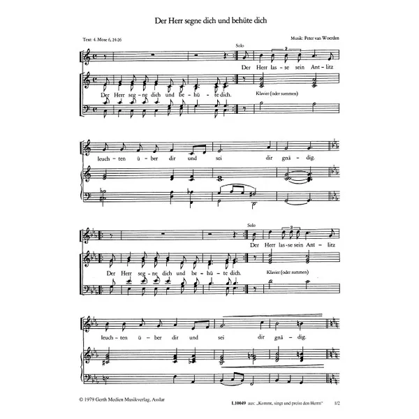 Produktbild des Artikels Der Herr segne dich und behüte dich (Noten - Download)