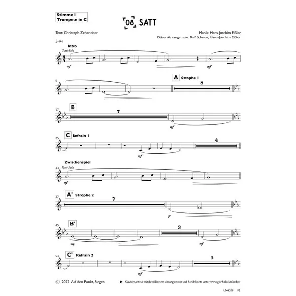Produktbild des Artikels Satt (1. Trompete in C) (Noten - Download)