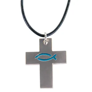 Produktbild des Artikels Kette "Kreuz mit Ichtys-Fisch" - blau ()