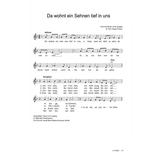 Produktbild des Artikels Da wohnt ein Sehnen tief in uns (Noten - Download)