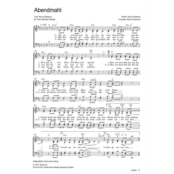 Produktbild des Artikels Abendmahl (Noten - Download)