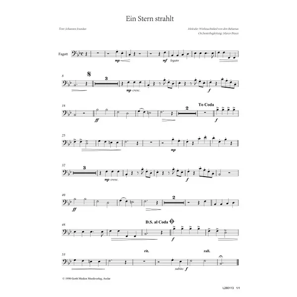 Produktbild des Artikels Ein Stern strahlt (Fargott) (Noten - Download)