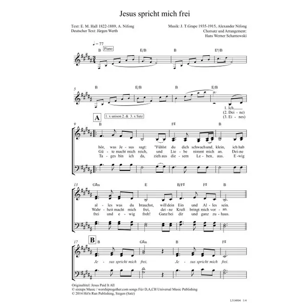 Produktbild des Artikels Jesus spricht mich frei (Noten - Download)