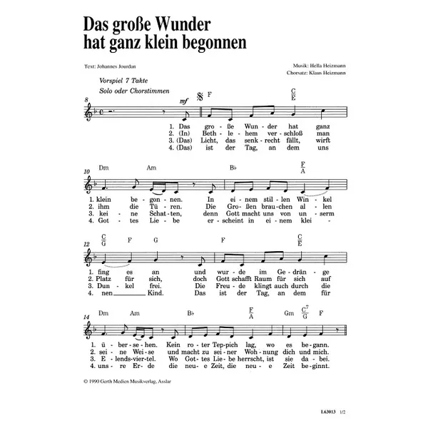 Produktbild des Artikels Das große Wunder hat ganz klein begonnen (Noten - Download)