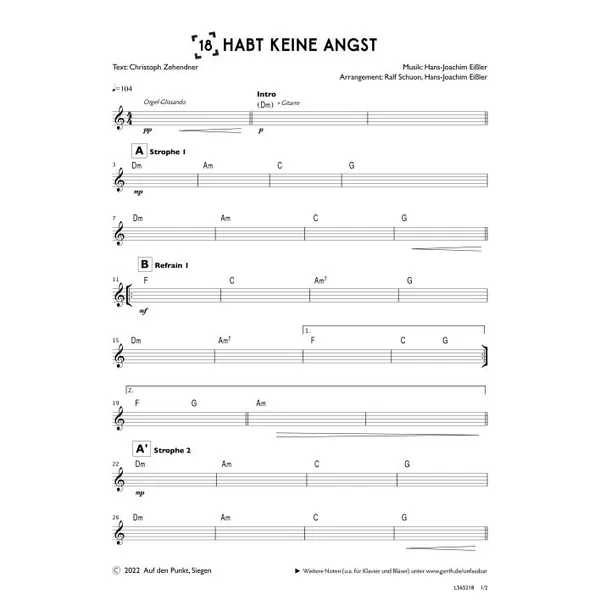 Produktbild des Artikels Habt keine Angst (Bandsheet) (Noten - Download)