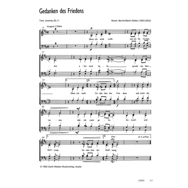 Produktbild des Artikels Gedanken des Friedens (Noten - Download)