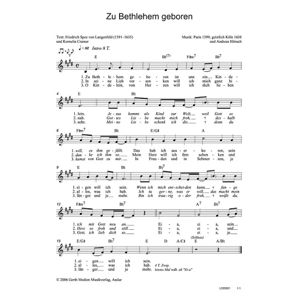 Produktbild des Artikels Zu Bethlehem geboren (Noten - Download)