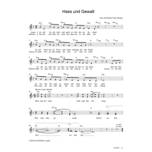 Produktbild des Artikels Hass und Gewalt (Noten - Download)