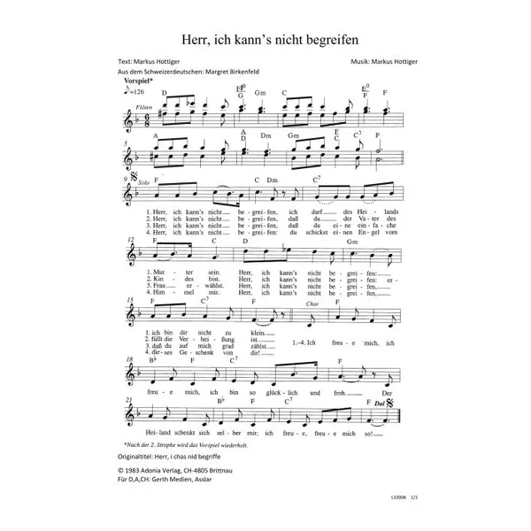 Produktbild des Artikels Herr, ich kanns nicht begreifen (Noten - Download)