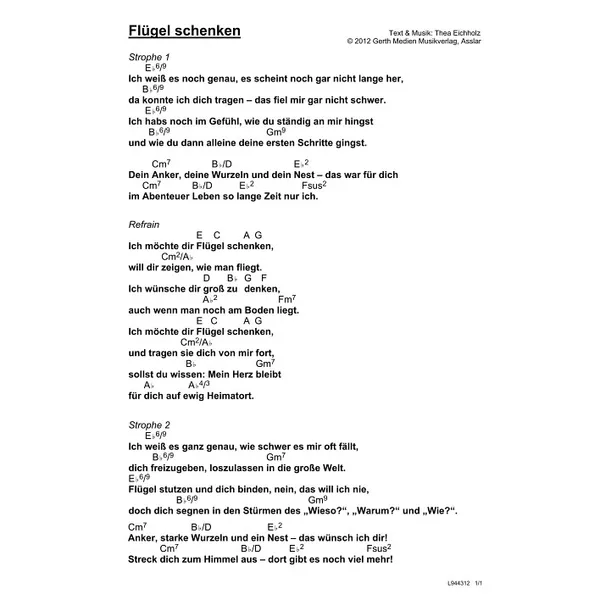 Produktbild des Artikels Flügel schenken (Noten - Download)