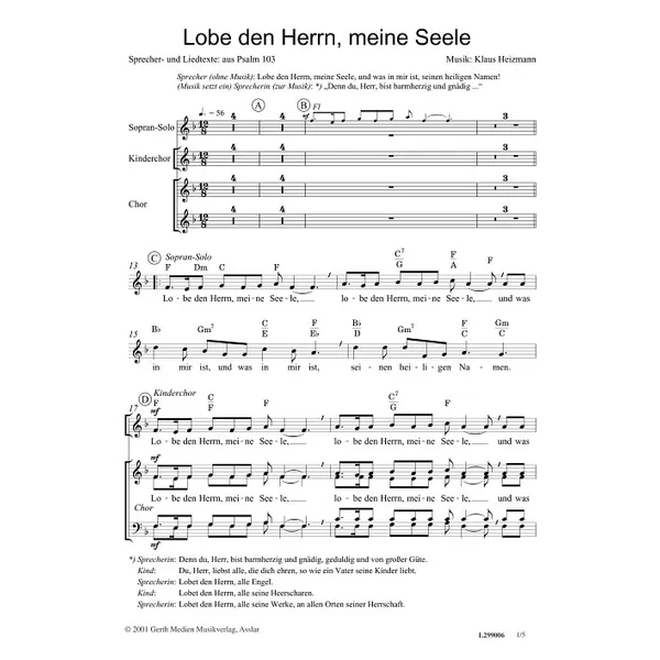 Produktbild des Artikels Lobe den Herrn, meine Seele (Noten - Download)