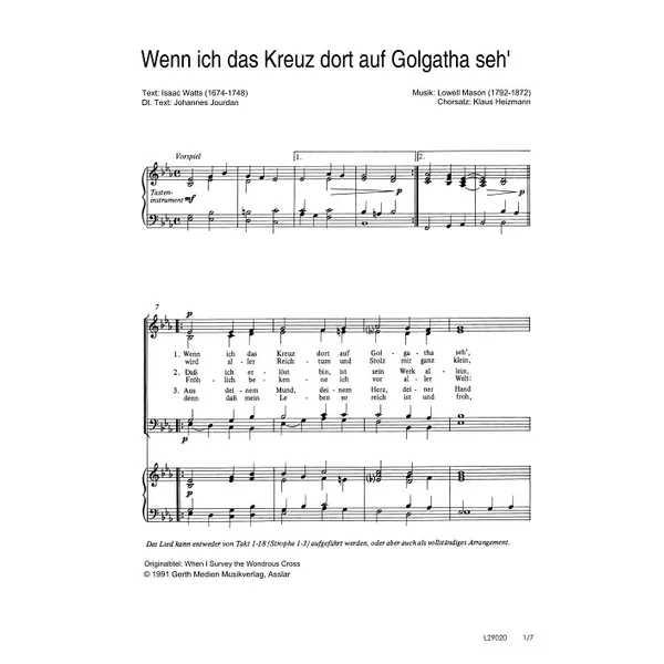 Produktbild des Artikels Wenn ich das Kreuz dort auf Golgatha seh (Noten - Download)