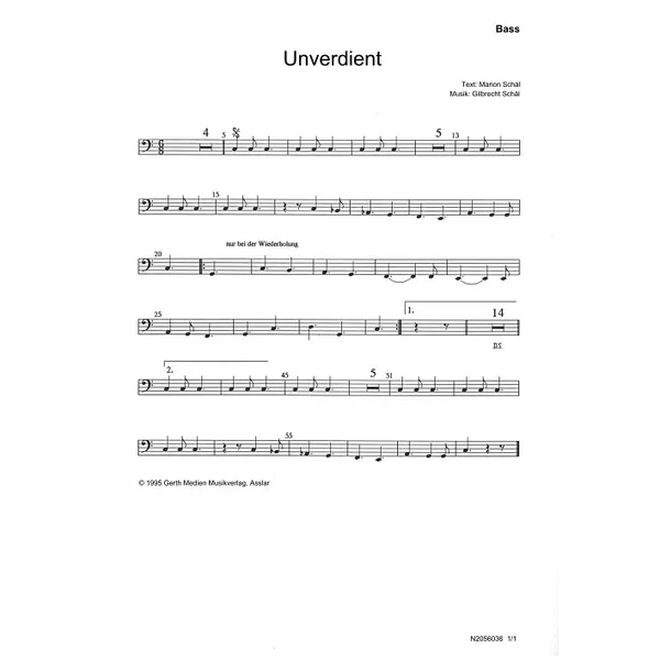 Produktbild des Artikels Unverdient (Bass) (Noten - Download)