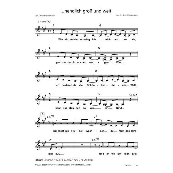 Produktbild des Artikels Unendlich groß und weit (Noten - Download)