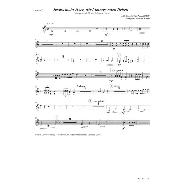 Produktbild des Artikels Jesus, mein Herr, wird immer mich lieben (Horn in F) (Noten - Download)